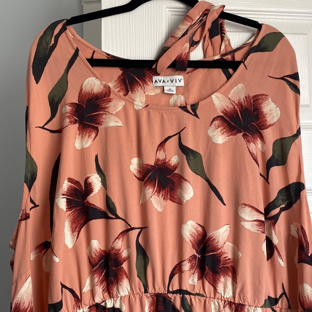 Ava & Viv Sleeveless Salmon Pink Floral Maxi Dress With Belt in Size 4X